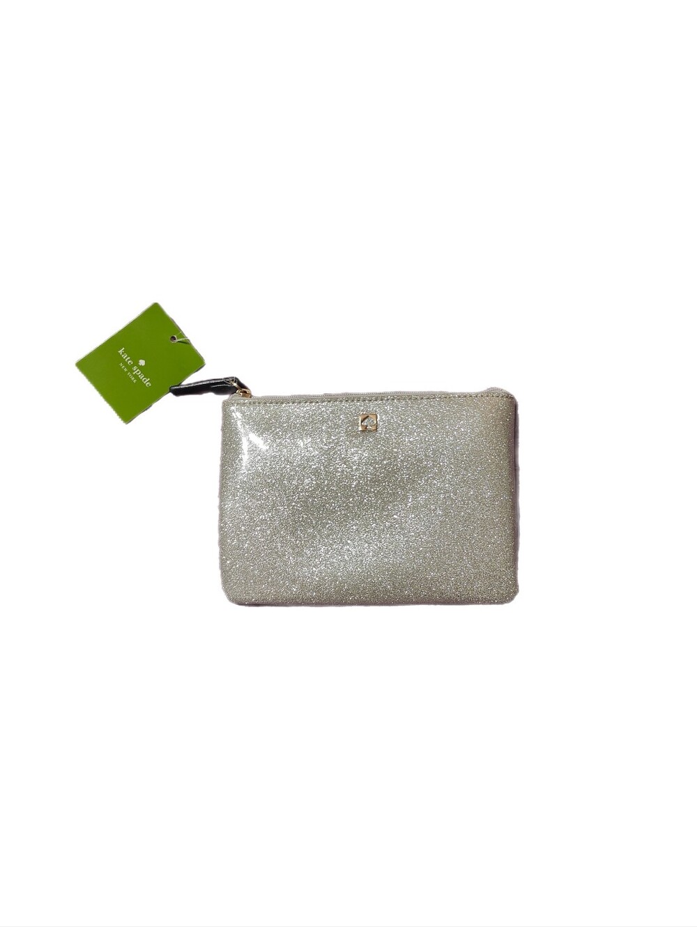 Kate Spade Silver Metallic Glitter Zipper Pouch NWT